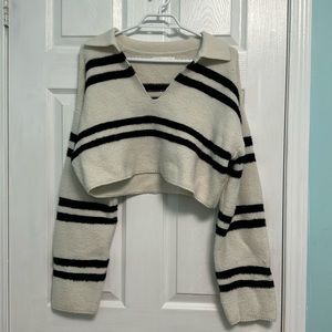 OAK + FORT cropped striped knit sweater